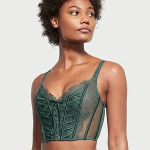 Victoria’s Secret Unlined Lace Up Corset Top in Midnight Jade